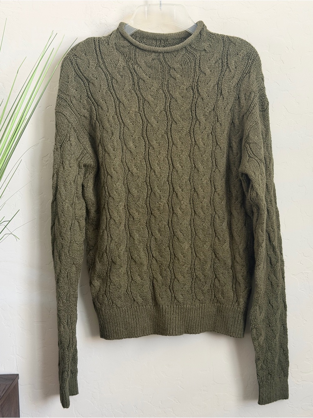 J.Crew Factory NWT Olive Fisherman Sweater Medium Cotton Blend Crewneck